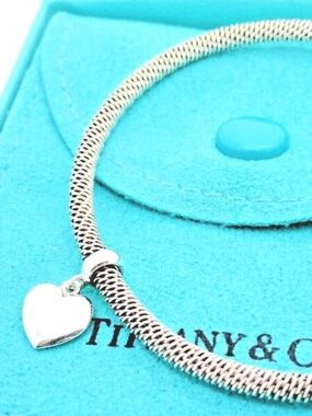 Tiffany & Co. Sterling Silver Heart Charm Mesh Cuff Bracelet